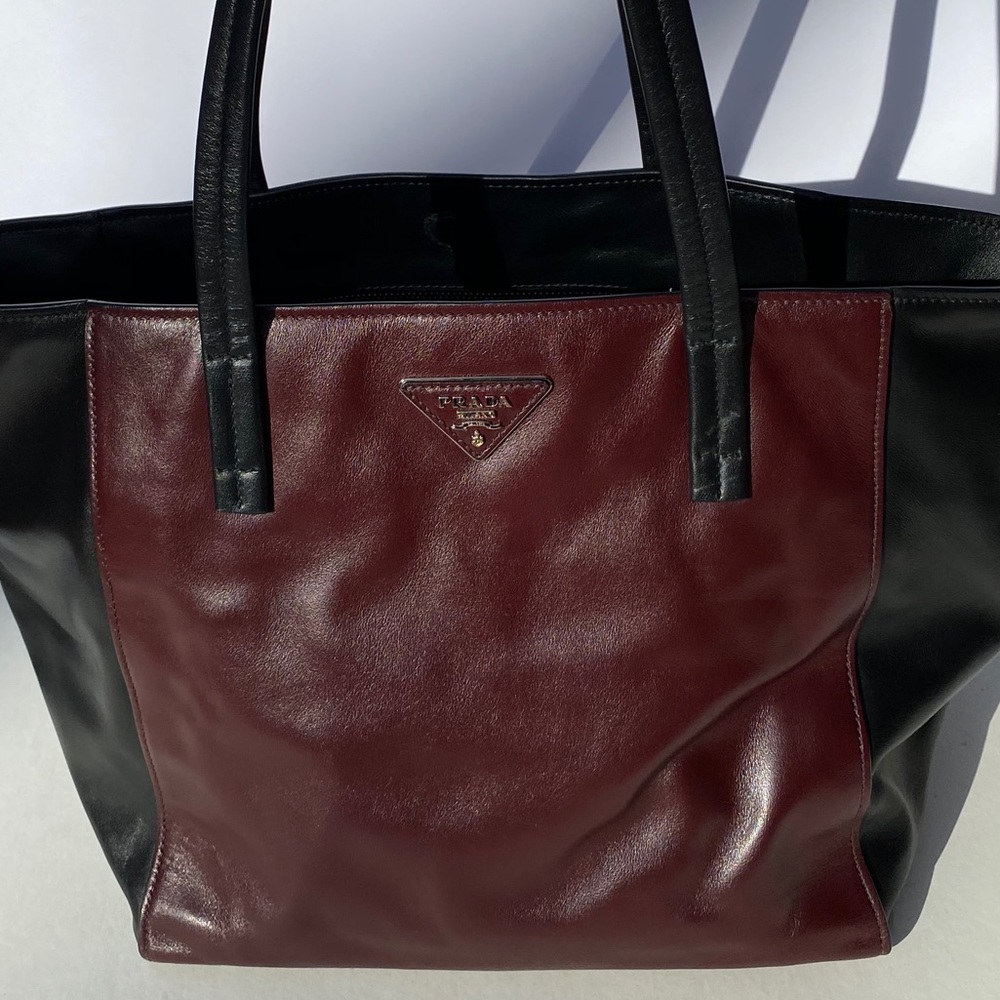 Prada calf leather two tone shoulder bag